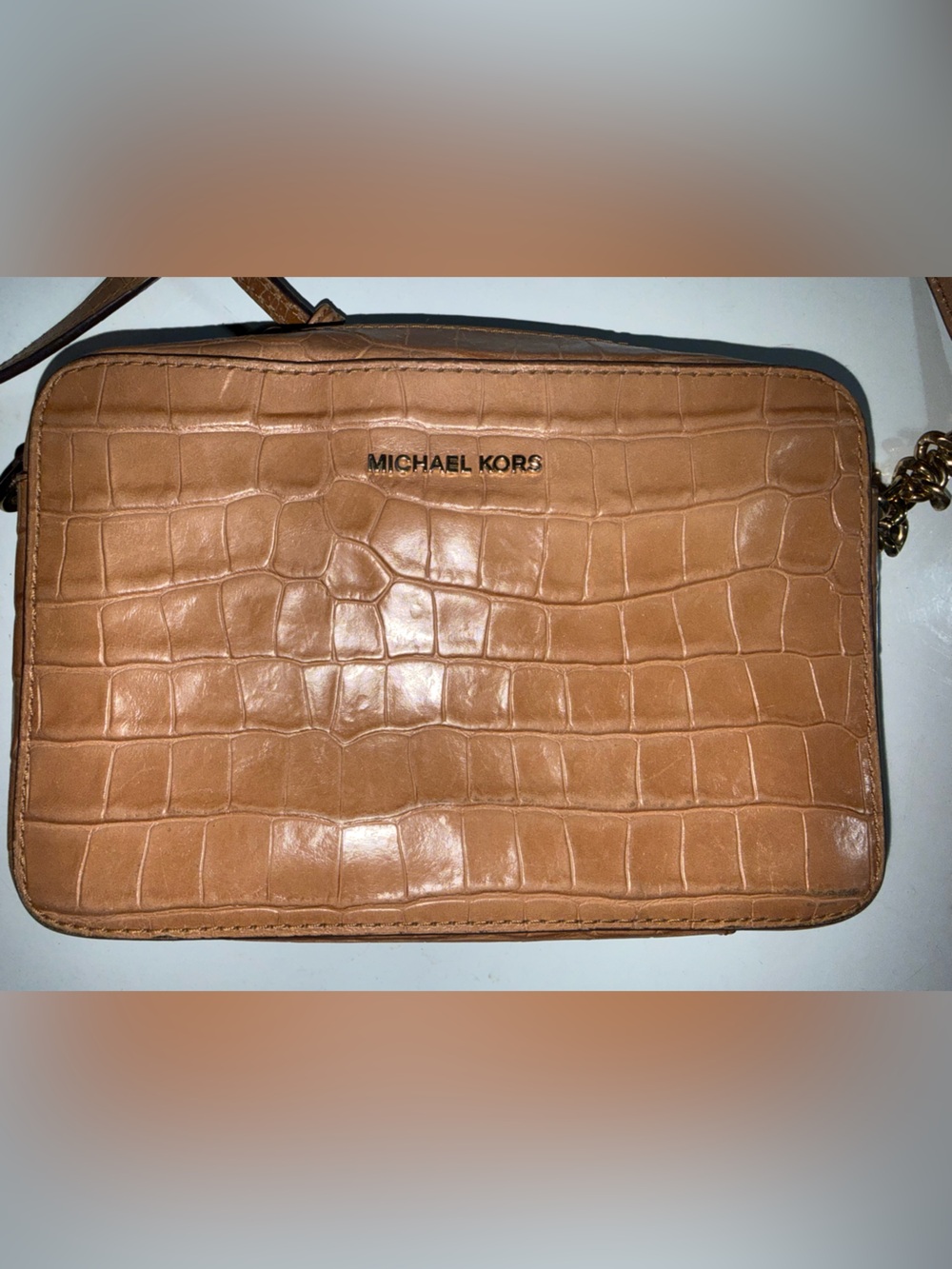 Michael Kors Cognac Croc-Embossed Leather Crossbody Bag